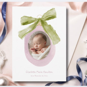 Baby's erste Weihnachts-Fotokarte Rosa-Ornament Feiertagskarte