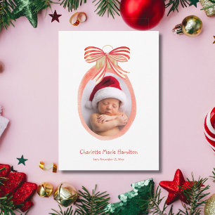 Baby's erste Weihnachts-Fotokarte roter Schmuck Feiertagskarte