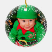 Baby's erste Weihnachtscreme-Fotovorlage Keramik Ornament (Vorne)