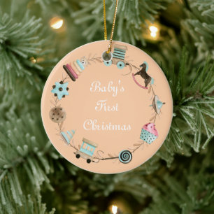 Babys erste Weihnachtsfarbe und Text Keramik Ornament