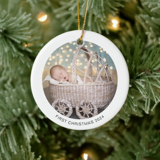 Babys Erste Weihnachtsfeier Monochrome Winterschmu Keramik Ornament (Baum)