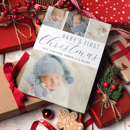 Babys Erste Weihnachtsfoto Collage Blue Feiertagskarte