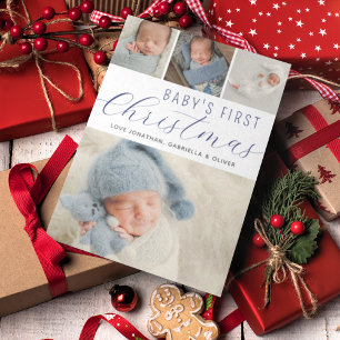 Babys Erste Weihnachtsfoto Collage Blue Feiertagskarte