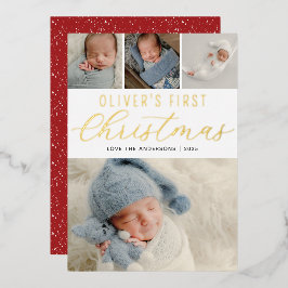 Babys Erste Weihnachtsfoto Collage Gold Folien Feiertagskarte