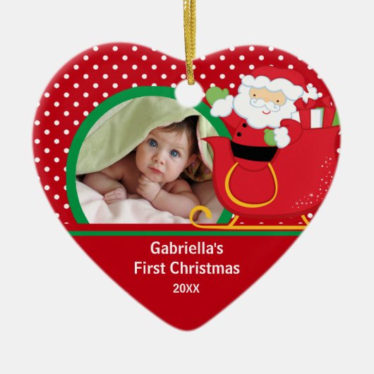 Babys erste WeihnachtsFoto-Verzierung Sankt Keramikornament (Vorne)