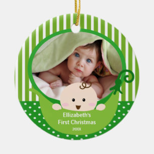 Babys erste WeihnachtsFoto-Verzierung wenig Erbse Keramik Ornament