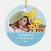 Babys erste WeihnachtsFoto-Verzierungs-Giraffe Keramikornament (Vorne)