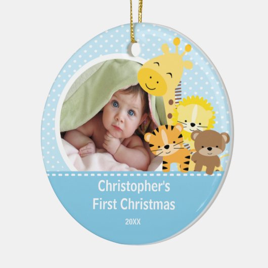 Babys erste WeihnachtsFoto-Verzierungs-Giraffe Keramikornament (Links)