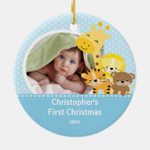 Babys erste WeihnachtsFoto-Verzierungs-Giraffe Keramikornament (Hinten)