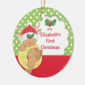 Babys erste WeihnachtsFoto-Verzierungs-Rotwild Keramikornament (Links)