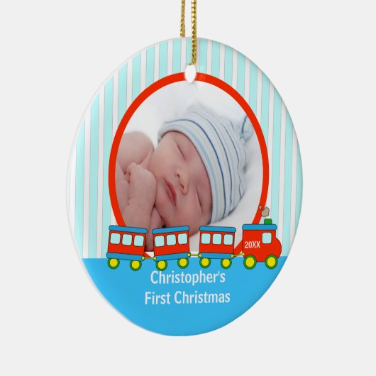 Babys erste WeihnachtsFoto-Verzierungs-Züge Keramik Ornament (Rechts)