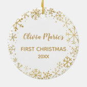 Babys Erste Weihnachtsfreude Gold Schneeflocken Cu Keramik Ornament (Hinten)