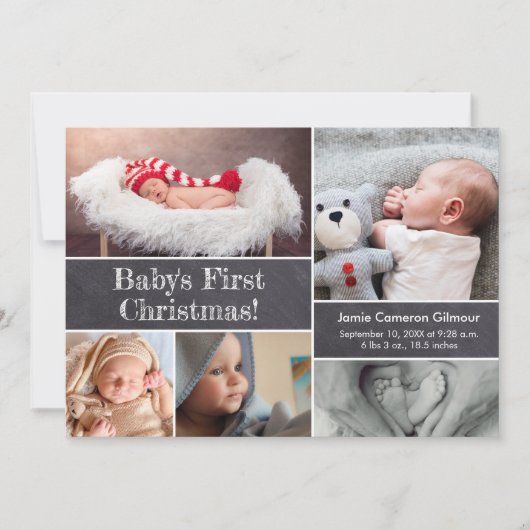 Babys erste Weihnachtskhalkboard-Foto-Collage Einladung (Vorderseite)