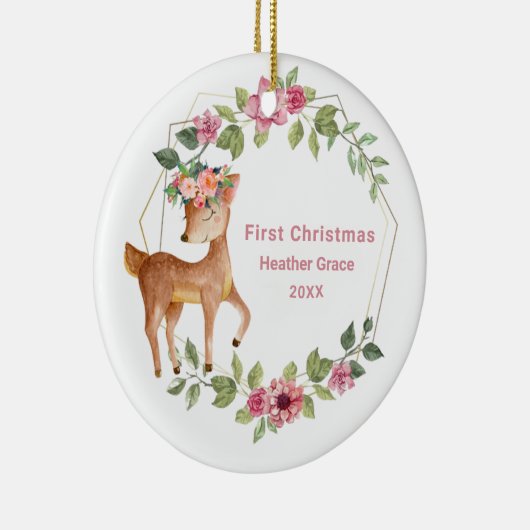 Babys Erste Weihnachtsmädchen Hirsch Personalisier Keramik Ornament (Rechts)