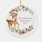 Babys Erste Weihnachtsmädchen Hirsch Personalisier Keramik Ornament (Hinten)