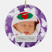 Babys erste Weihnachtsschmetterlinge Lila Keramikornament (Hinten)