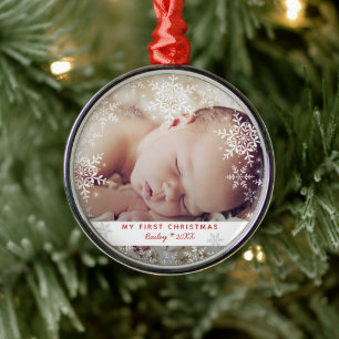 Baby's erste Weihnachtsschneeflocken Rot Silber Me Ornament Aus Metall
