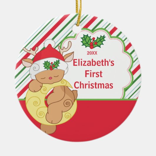 Babys erste Weihnachtsverzierungs-Ren-Rotwild Keramik Ornament (Vorne)