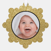 Babys Erste Weihnachtszeit Foto Gold Glitzer Ornament Karte (Rückseite)