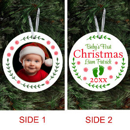 Babys Erste Weihnachtszeit Foto Rote Schneeflocke  Keramik Ornament