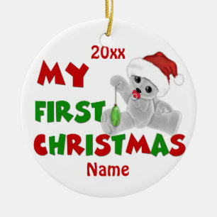 Babys erster Weihnachtsbär personalisiert Keramik Ornament