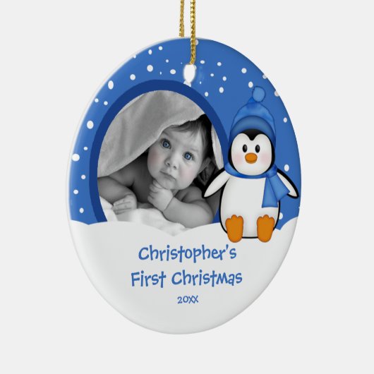 Babys erster WeihnachtsFoto-VerzierungPenguin Keramik Ornament (Rechts)