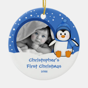 Babys erster WeihnachtsFoto-VerzierungPenguin Keramik Ornament