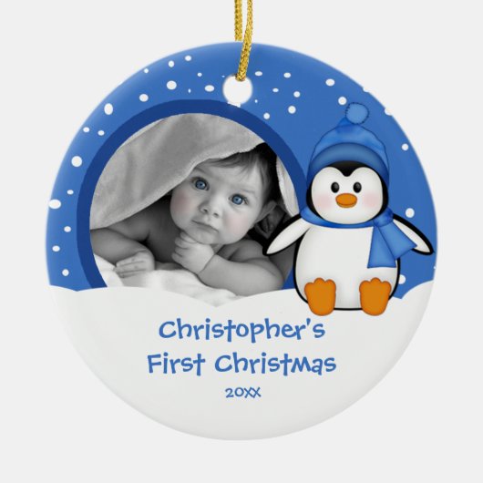 Babys erster WeihnachtsFoto-VerzierungPenguin Keramik Ornament (Vorne)