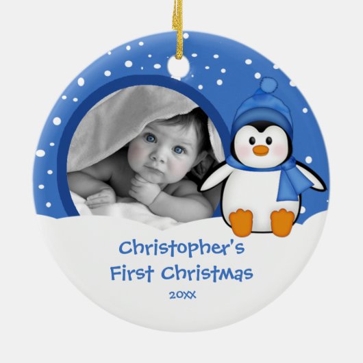 Babys erster WeihnachtsFoto-VerzierungPenguin Keramik Ornament (Hinten)