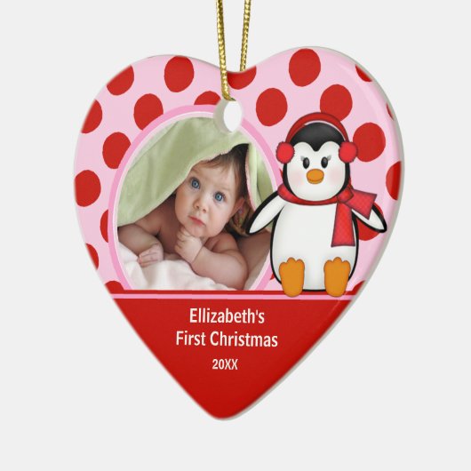 Babys erster WeihnachtsFoto-VerzierungPenguin Keramik Ornament (Links)
