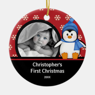 Babys erster WeihnachtsFoto-VerzierungPenguin Keramik Ornament