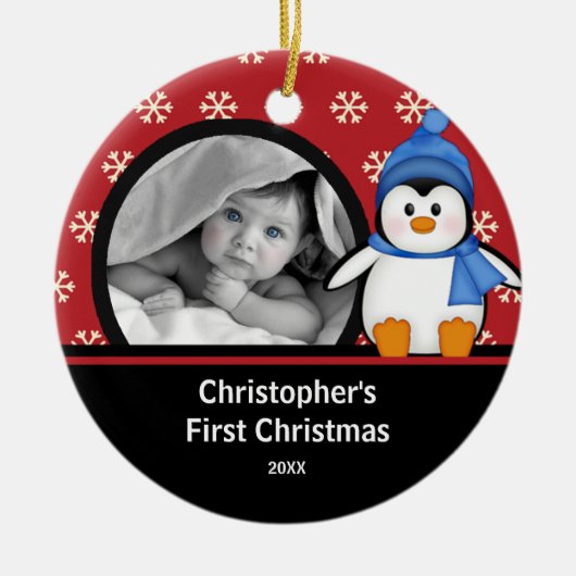Babys erster WeihnachtsFoto-VerzierungPenguin Keramik Ornament (Vorne)