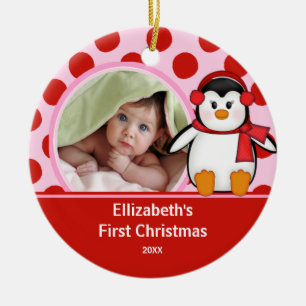 Babys erster WeihnachtsFoto-VerzierungPenguin Keramik Ornament