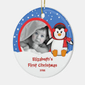 Babys erster WeihnachtsFoto-VerzierungPenguin Keramikornament (Links)