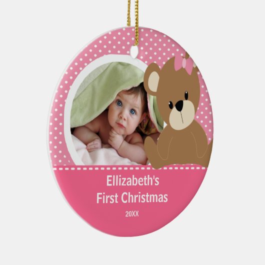 Babys erster WeihnachtsFoto-Verzierungs-Bär Keramikornament (Rechts)
