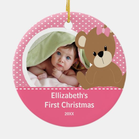 Babys erster WeihnachtsFoto-Verzierungs-Bär Keramikornament (Hinten)