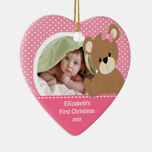 Babys erster WeihnachtsFoto-Verzierungs-Bär Keramikornament (Rechts)