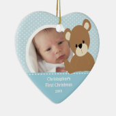 Babys erster WeihnachtsFoto-Verzierungs-Jungen-Bär Keramik Ornament (Rechts)