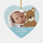 Babys erster WeihnachtsFoto-Verzierungs-Jungen-Bär Keramik Ornament (Hinten)