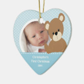 Babys erster WeihnachtsFoto-Verzierungs-Jungen-Bär Keramik Ornament (Links)