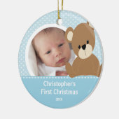 Babys erster WeihnachtsFoto-Verzierungs-Jungen-Bär Keramikornament (Links)