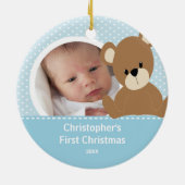 Babys erster WeihnachtsFoto-Verzierungs-Jungen-Bär Keramikornament (Hinten)