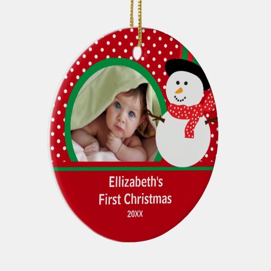 Babys erster WeihnachtsFoto-VerzierungSnowman Keramik Ornament (Rechts)