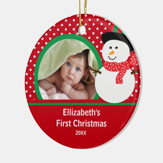 Babys erster WeihnachtsFoto-VerzierungSnowman Keramik Ornament (Links)