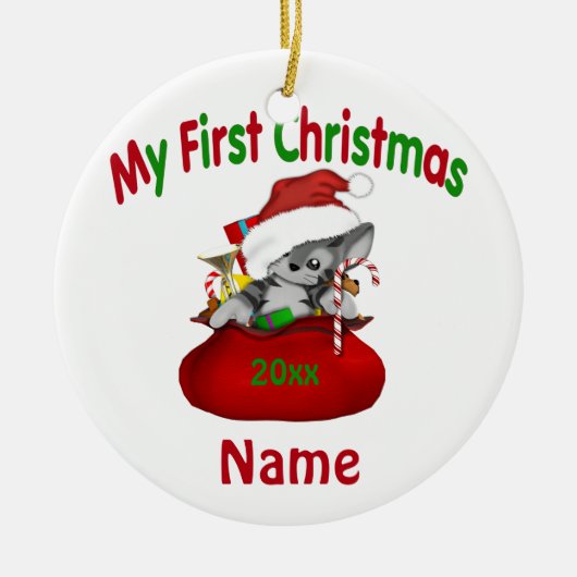 Babys erster WeihnachtsKitty personalisiert Keramikornament (Vorne)