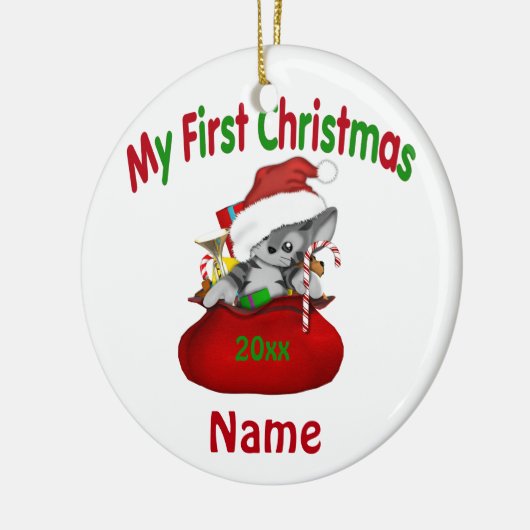 Babys erster WeihnachtsKitty personalisiert Keramikornament (Links)