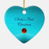 BABY'S ERSTES CHRISTMAS Blue Ribbon Baby Boy Herz Keramik Ornament (Hinten)