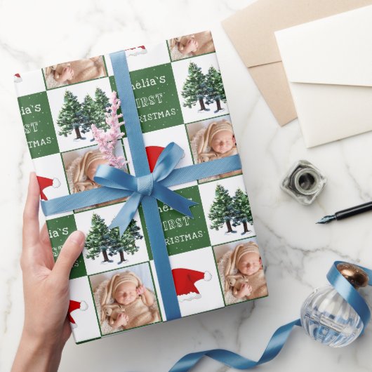Baby's erstes Foto für die Weihnachtsschnee-Weihna Geschenkpapier (Schenken)
