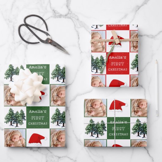 Baby's erstes Foto für die Weihnachtsschnee-Weihna Geschenkpapier Set (Vorderseite)