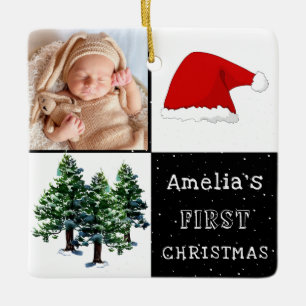 Baby's erstes Foto für die Weihnachtsschnee-Weihna Keramikornament